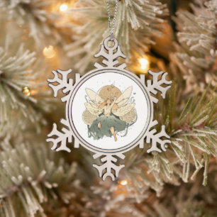 Enchanting Fairy – Whimsical Fantasy Art Snowflake Pewter Christmas Ornament