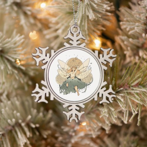 Enchanting Fairy – Whimsical Fantasy Art Snowflake Pewter Christmas Ornament