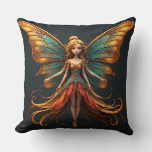 Enchanting Fairy with Colorful Wings Throw Pillow
