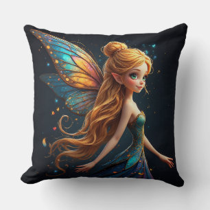 Enchanting Fairy with Colorful Wings Throw Pillow