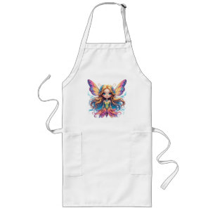 Enchanting Fantasy Fairy with Colorful Wings Long Apron