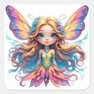Enchanting Fantasy Fairy with Colorful Wings Square Sticker