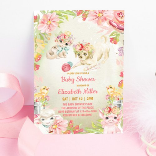 Enchanting Farm Animals Baby Shower Invitation