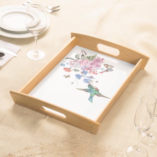 Enchanting Flight graceful bird and pretty flowers Serving Tray