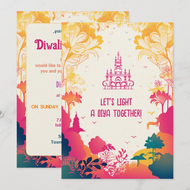 Enchanting Floral Diwali Delight 🪷 Invitation (Front/Back)