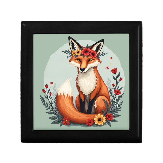 Enchanting Floral Fox Woodland Folk Art Gift Box (Front)