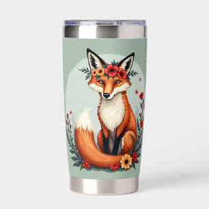 Enchanting Floral Fox Woodland Folk Art Insulated Tumbler