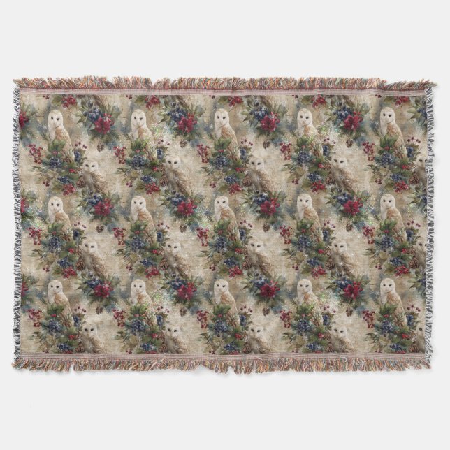 Enchanting Floral Owl Throw Blanket (Front)
