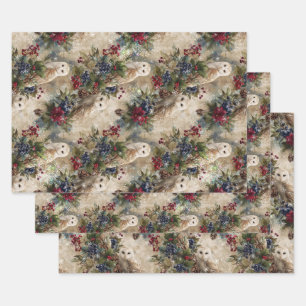 Enchanting Floral Owl Wrapping Paper Sheets