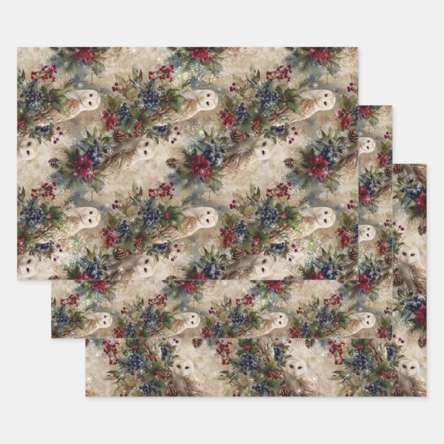 Enchanting Floral Owl Wrapping Paper Sheets (Set)