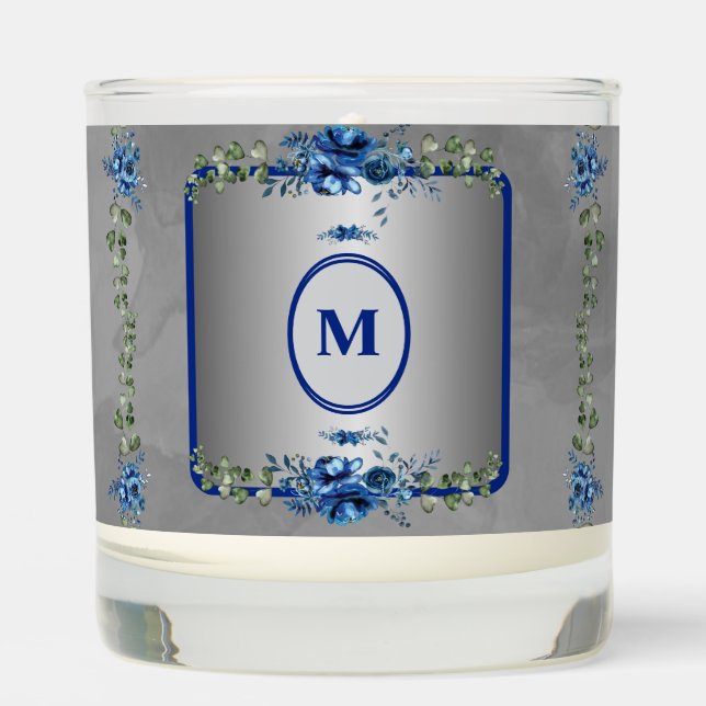 Enchanting Florals Blue and Silver  Scented Candle (Front)