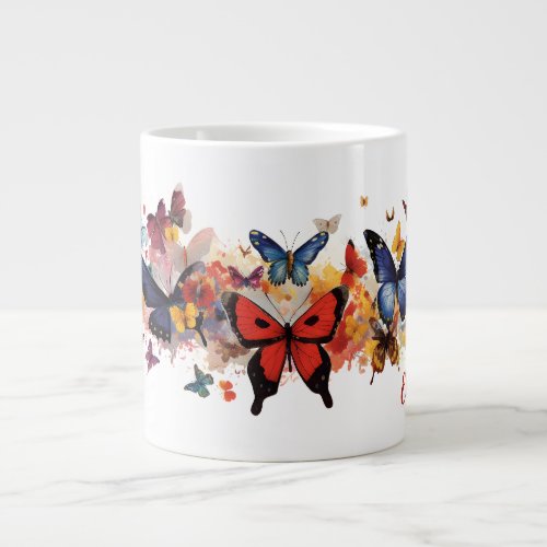 Enchanting Flutter Colorful Painted Butterflies Giant Coffee Mug