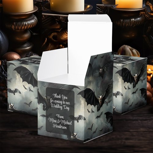 Enchanting Flying Vampire Bats Gothic Wedding Favor Boxes