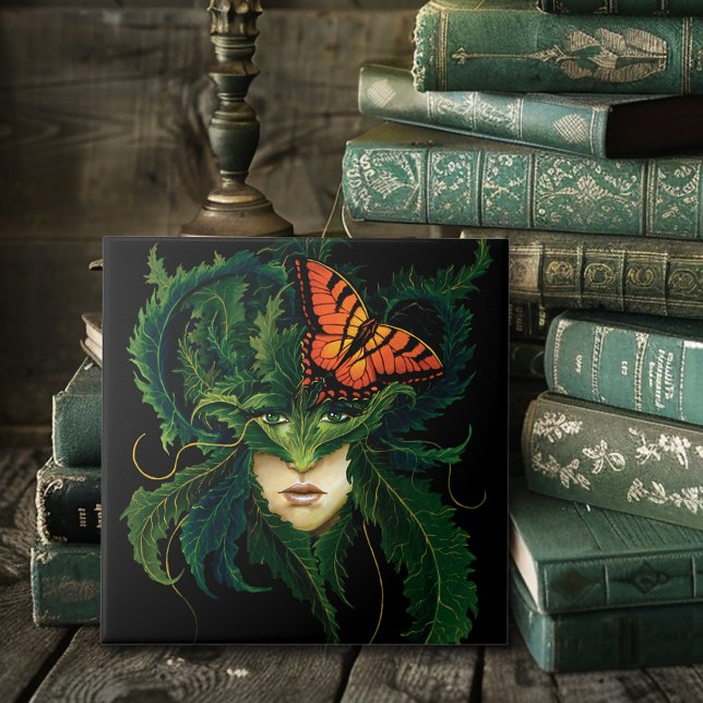 Enchanting Forest Dryad Woman Butterfly Fantasy Ceramic Tile (Creator Uploaded)