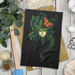 Enchanting Forest Dryad Woman Butterfly Fantasy Kitchen Towel