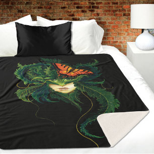 Enchanting Forest Dryad Woman Butterfly Fantasy Sherpa Blanket