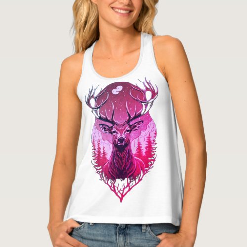 Enchanting Forest Encounter Curious Red Deer Tank Top