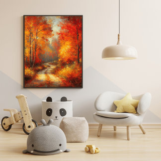 Enchanting Forest Path Poster Red Trees Wonderland