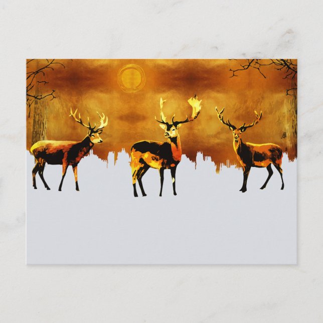 Enchanting Forest Trio: Oriental Deer Art Postcard (Front)