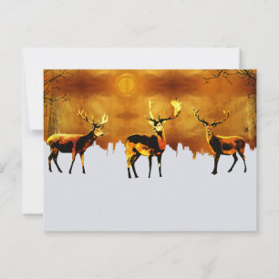 Enchanting Forest Trio: Oriental Deer Art Postcard