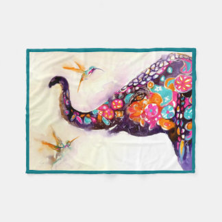 "Enchanting Friends" Hummingbird & Elephant Fleece Blanket