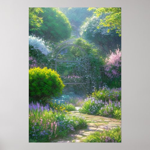 Enchanting Garden Gate to the Mystical Forest Poster