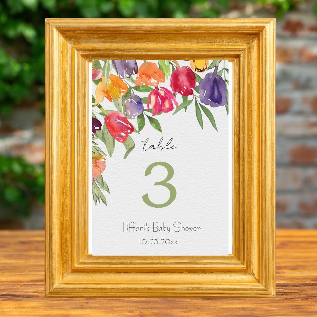 Enchanting Garden Tulips and Greenery Baby Shower Table Number (Creator Uploaded)