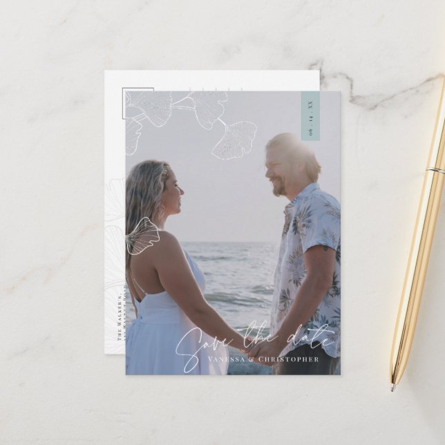 Enchanting Ginkgo Biloba Announcement Postcard (Front/Back In Situ)