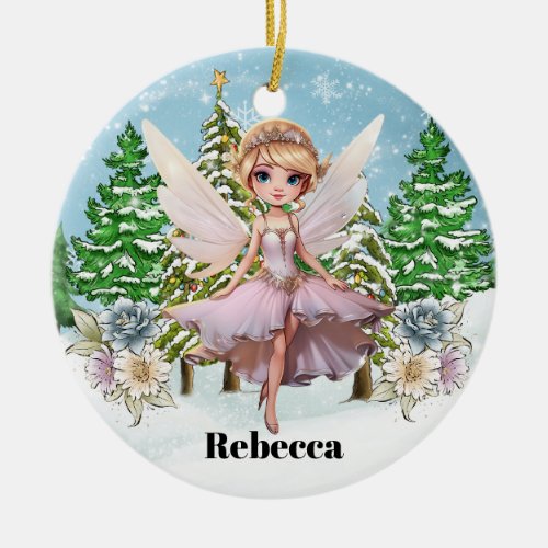 Enchanting Girls Christmas Fairy Ceramic Ornament