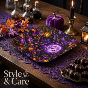 Enchanting Gothic Halloween Moonlit Night Pattern Paper Plates
