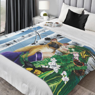 Enchanting Green Fantasy French Bulldog Dryad Fleece Blanket
