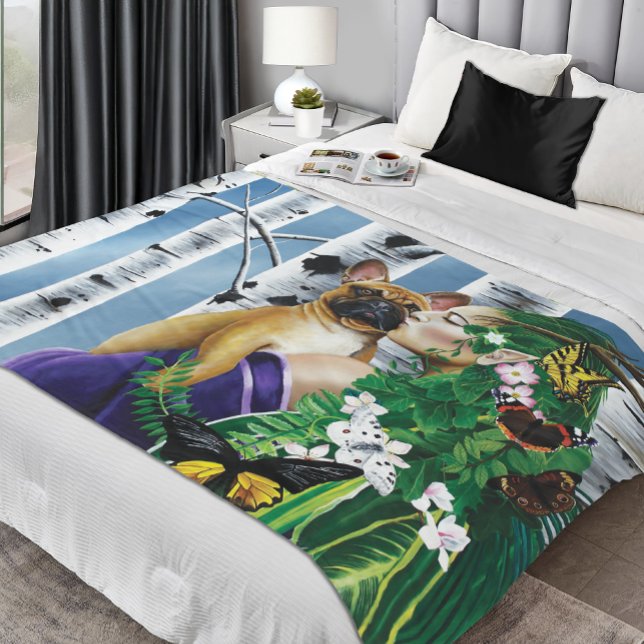 Enchanting Green Fantasy French Bulldog Dryad Fleece Blanket (Creator Uploaded)