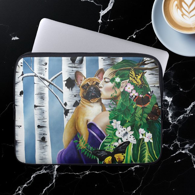 Enchanting Green Fantasy French Bulldog Dryad Laptop Sleeve (Creator Uploaded)