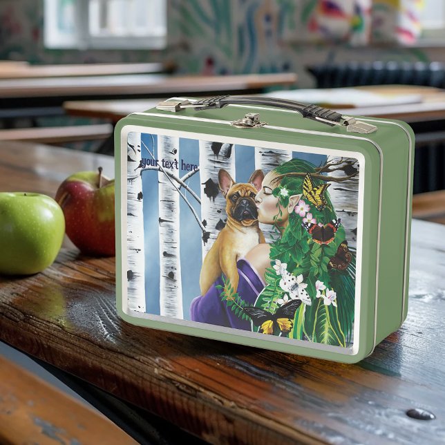 Enchanting Green Fantasy French Bulldog Dryad Metal Lunch Box (Creator Uploaded)