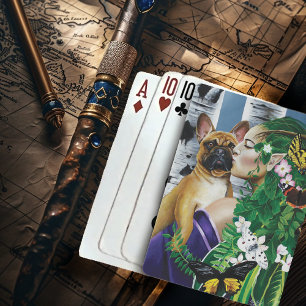 Enchanting Green Fantasy French Bulldog Dryad Poker Cards
