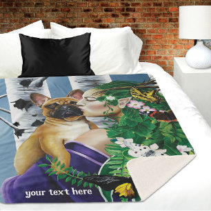 Enchanting Green Fantasy French Bulldog Dryad Sherpa Blanket