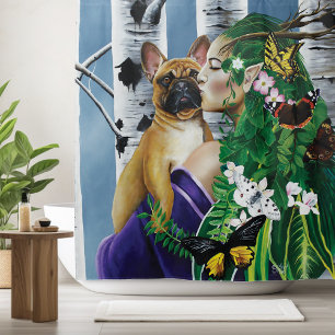 Enchanting Green Fantasy French Bulldog Dryad Shower Curtain