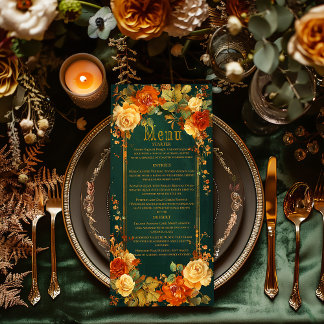 Enchanting Green & Orange Druid Inspired Wedding Menu