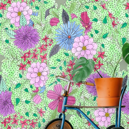 Enchanting Green Pink Purple Blue Garden Blooms 