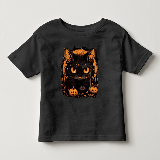 Enchanting Halloween: Black Cat Among Pumpkins Toddler T-shirt (Front)