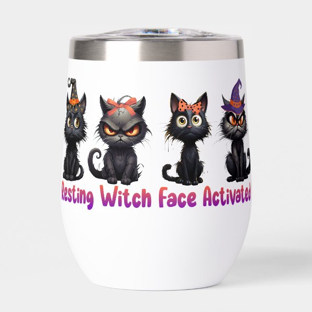 Enchanting Halloween Cat Group Thermal Wine Tumbler (Front)