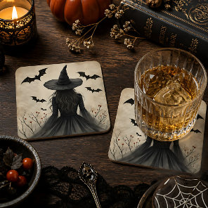 Enchanting Halloween Witch  Square Paper Coaster