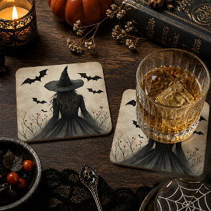 Enchanting Halloween Witch Square Paper Coaster