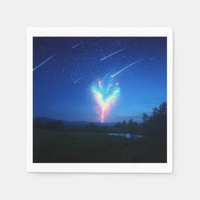 Enchanting Heart-Shaped Bokeh Night Sky Background Napkins (Front)