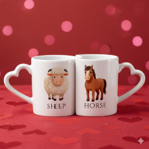 Enchanting Horse 馬 Sheep 羊 Chinese Zodiac Coffee Mug Set