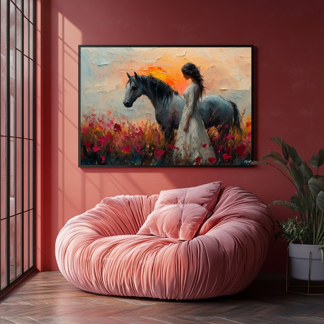 Enchanting Horse and Woman in a Vibrant Sunset Poster (Creator Uploaded)