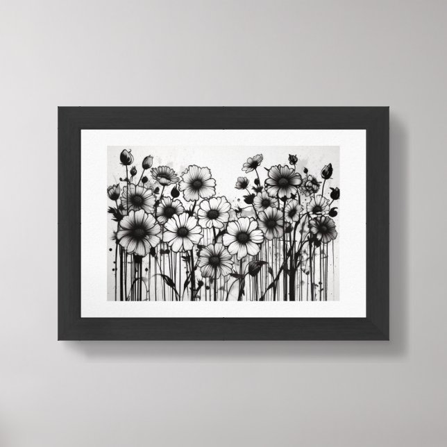 Enchanting Ink Garden Monochromatic Floral Delight Framed Art (Framed Front)