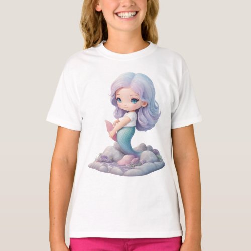 Enchanting Isometric Little Mermaid on Rock T_Shirt
