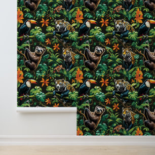 Enchanting Jungle Sloth Toucan Jaguar Removable Wallpaper