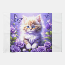 Enchanting Kitten Among Purple Roses